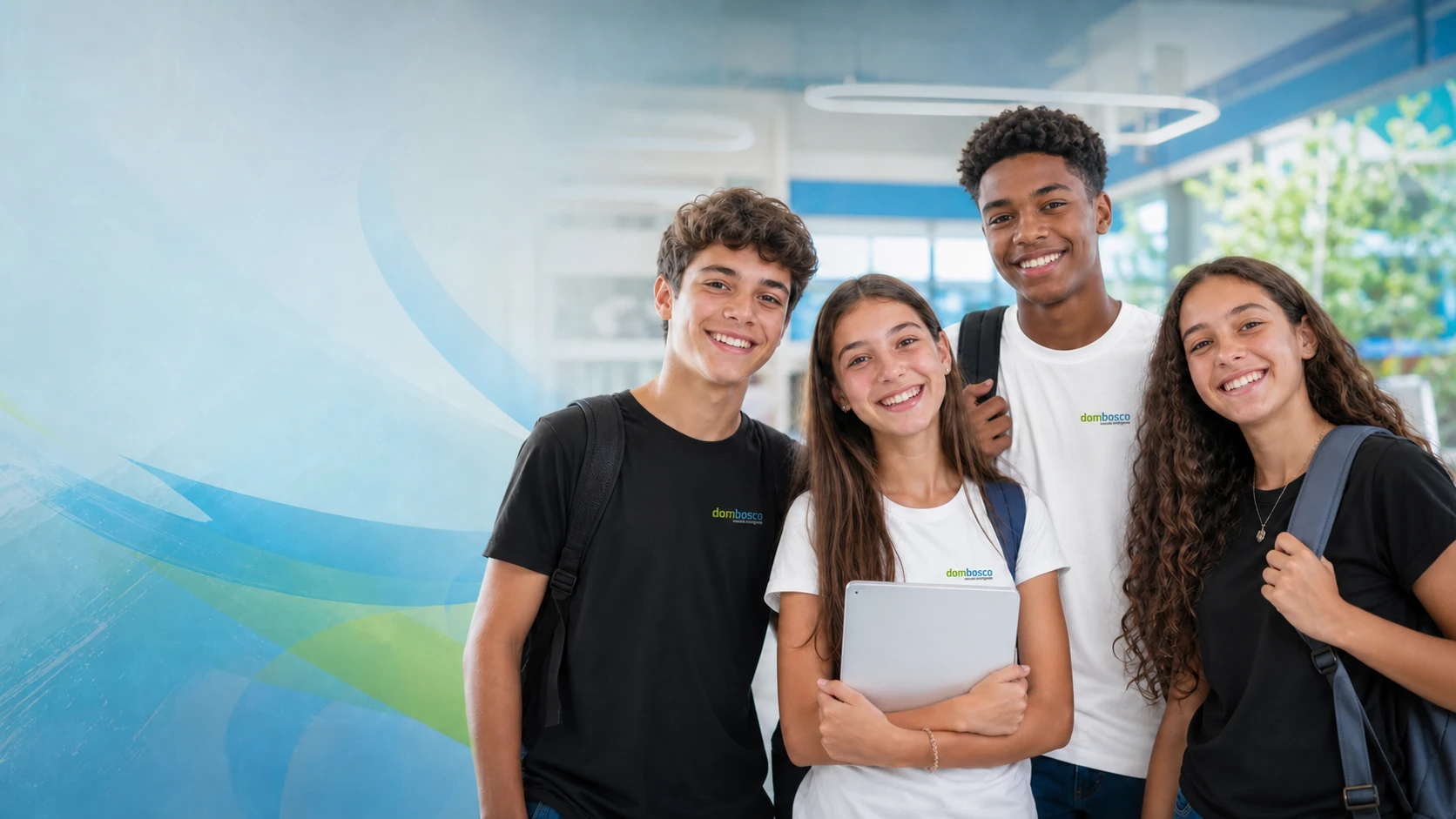Estudantes do Ensino Fundamental e Médio em um ambiente escolar acolhedor